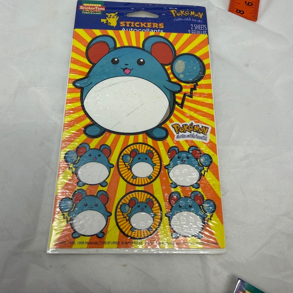 Vintage 2000 Pokemon Marill Sticker Pack 2 Sheets Sealed American Greetings